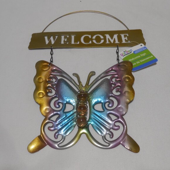 NEW Metal hanging WELCOME Sign Butterfly design Lawn Garden Patio Decor 🦋 - Picture 2 of 9